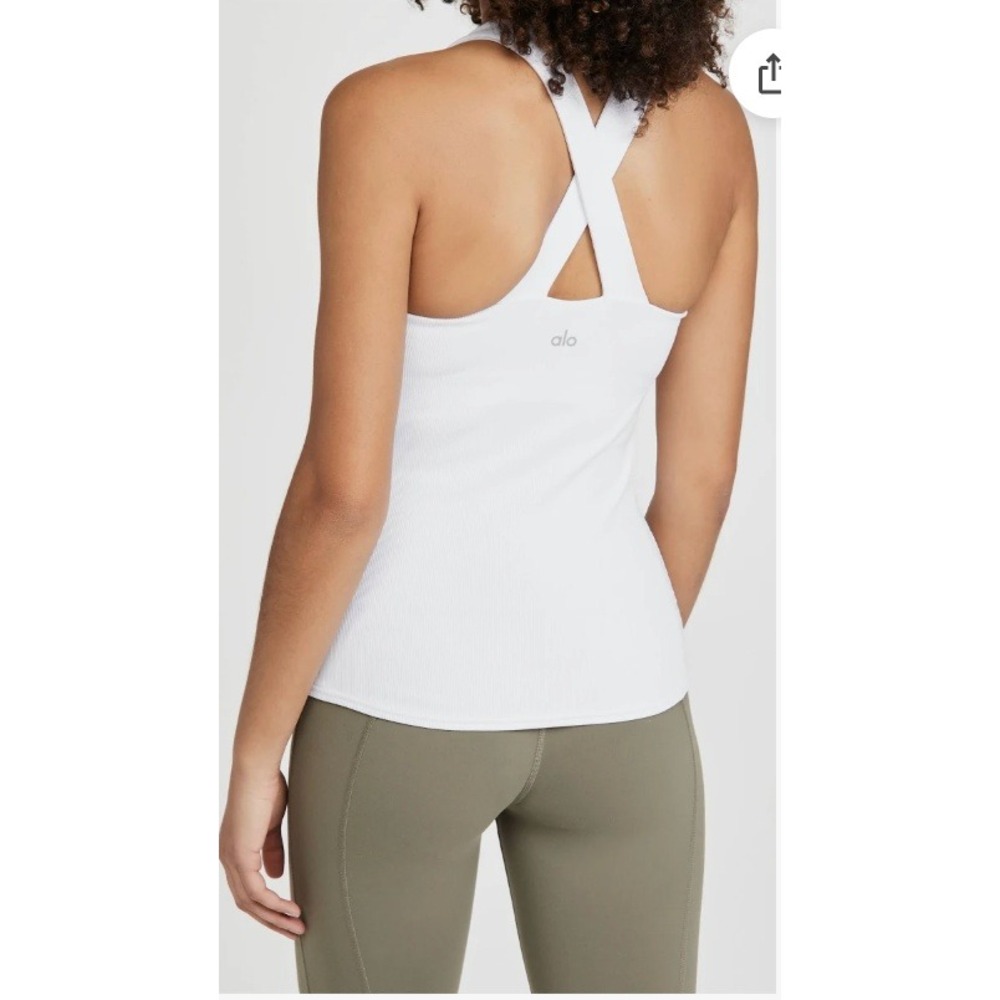 Alo Yoga Elevate Rib Tank White L Criss Cross Built In Bra Workout Top, Large - Picture 2 of 8